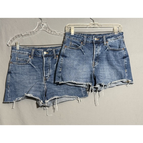 Old Navy Pants - Old Navy Sky Hi A Line Jean Shorts Sz 6 Raw Hem Button Fly 2 Pair Lot Denim Blue